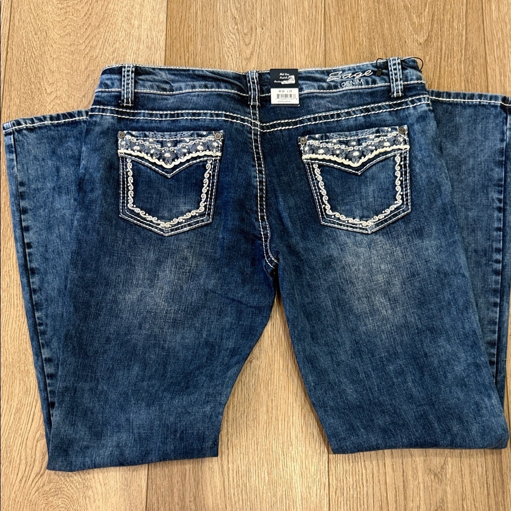 NWT Sage Denim Ladies Jeans‎ 34X33 Thick Stitch Western Cowgirl